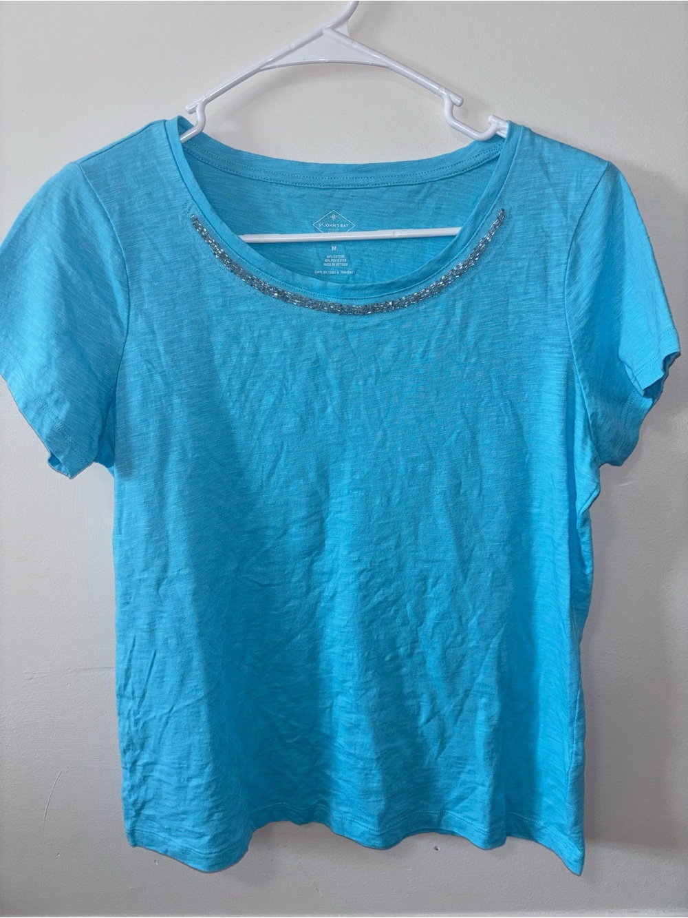 St. John's Bay Turquoise Short Sleeve Scoop Neck Tee with Beaded Trim